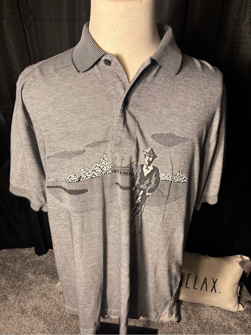 Pro Celebrity Men's Heather Gray Polo with Golf Graphic- Size Large